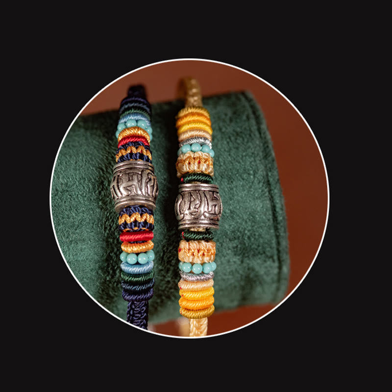 Pulsera trenzada de pureza Om Mani Padme Hum tibetana de plata de ley 925 hecha a mano con Buddha Stones