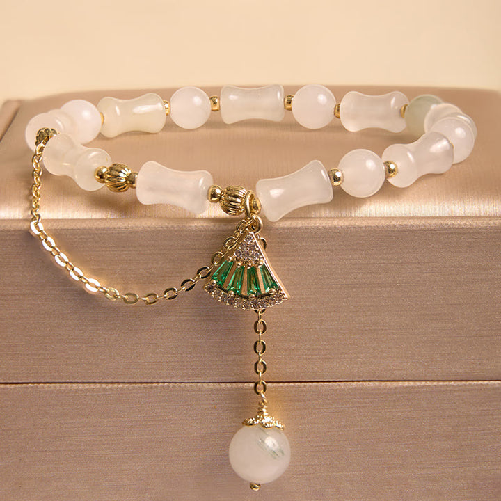 Pulsera de bendición de la suerte con patrón de bambú de jade blanco Tianshan de Buddha Stones