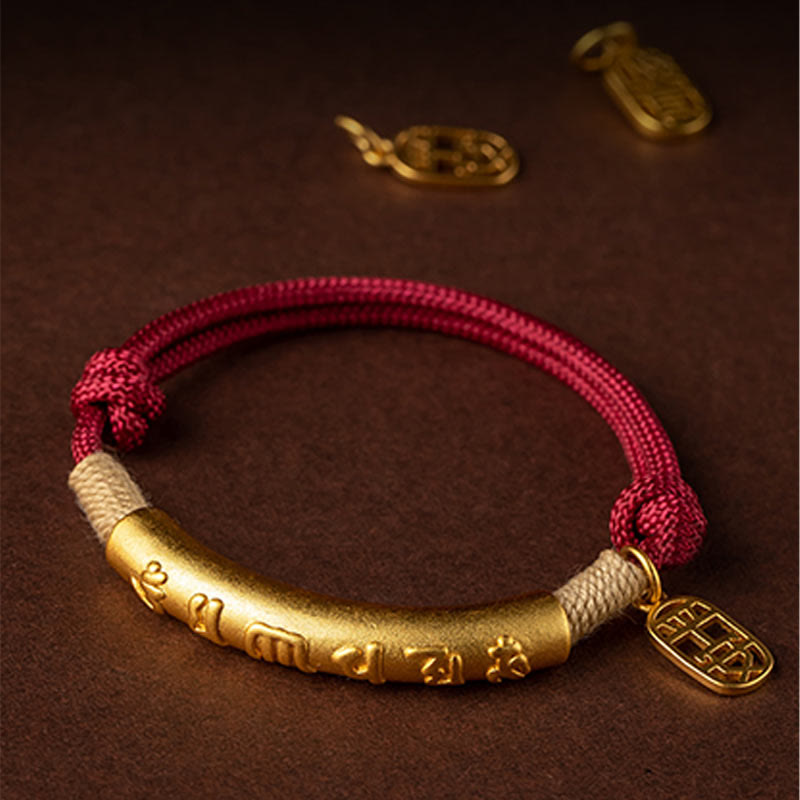 Pulsera trenzada de plata de ley 999 con Buddha Stones , hecha a mano en el Tíbet, Om Mani Padme Hum Fu, personaje de TopRank, suerte