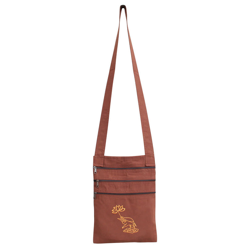 Bolso bandolera de algodón bordado con loto para práctica de la mente espiritual - Bolsa de práctica espiritual con flor de loto marrón - image 3