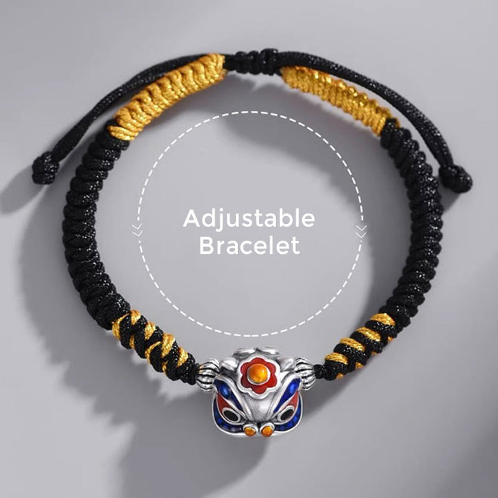 Pulsera de hilo trenzado de la suerte del león danzante hecho a mano con Buddha Stones
