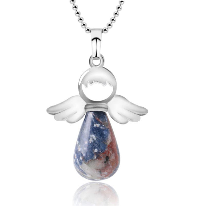 Colgante de collar de suerte de cristal natural con alas de ángel de Buddha Stones