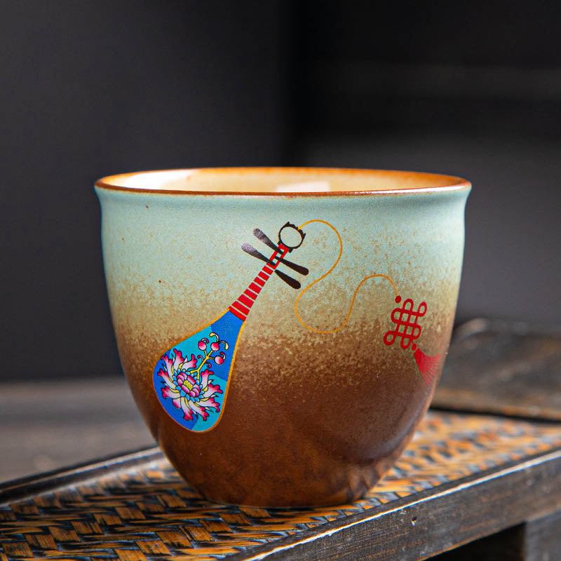 Buddha Stones, ciervo colorido, Pipa, nieve, flores de ciruelo, montañas, ríos, pájaro, taza de té de cerámica, tazón de té de Kung Fu