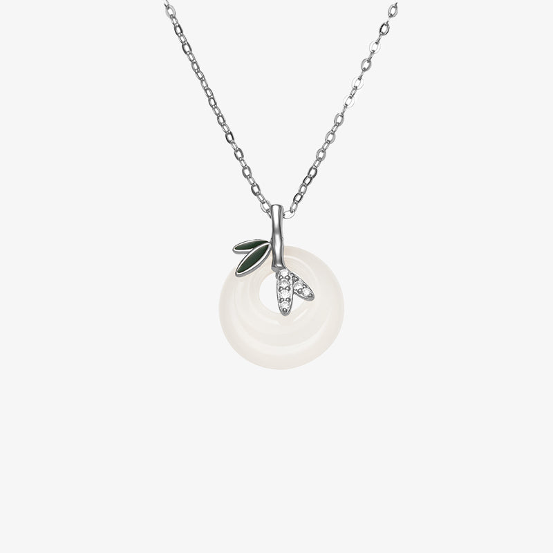 Colgante positivo del collar de la hebilla de la paz de la hoja de bambú de la calcedonia natural de la plata esterlina de las Buddha Stones