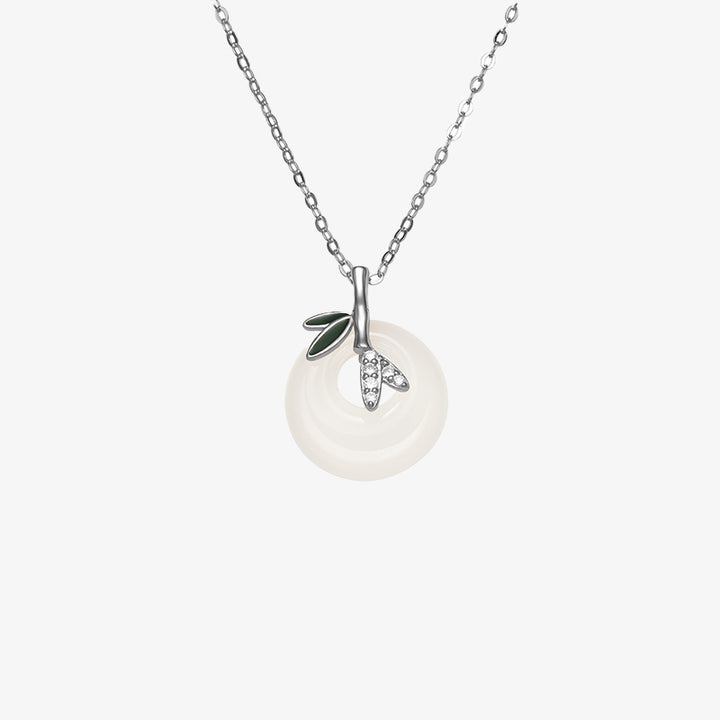Colgante positivo del collar de la hebilla de la paz de la hoja de bambú de la calcedonia natural de la plata esterlina de las Buddha Stones