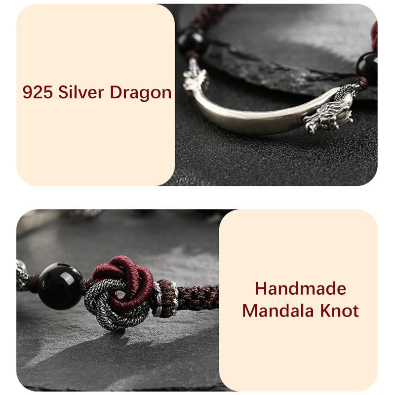 Pulsera trenzada hecha a mano con diseño de dragón auspicioso de plata de ley 925 con Buddha Stones
