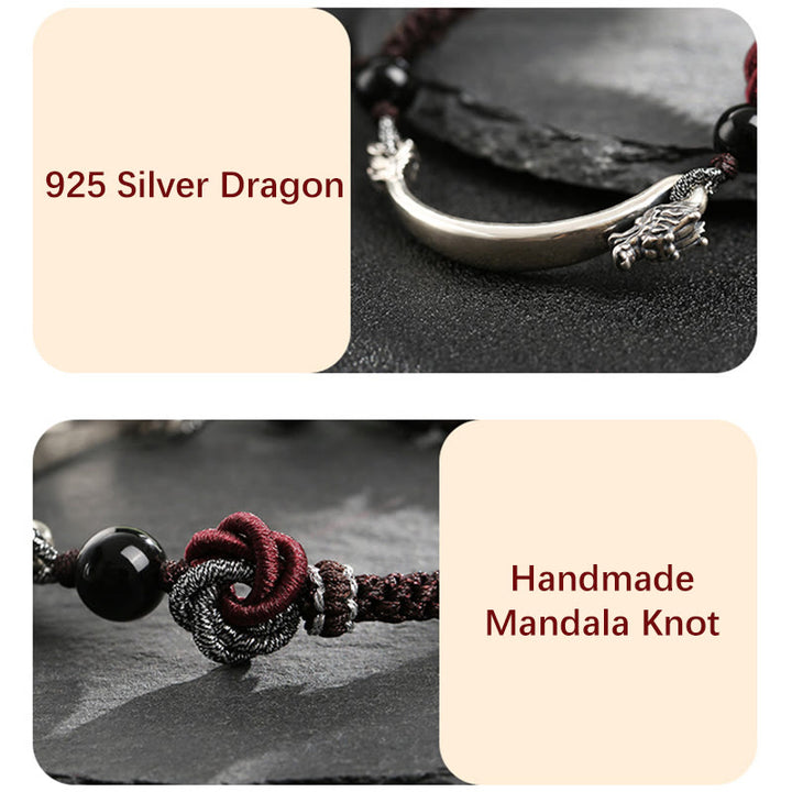 Pulsera trenzada hecha a mano con diseño de dragón auspicioso de plata de ley 925 con Buddha Stones