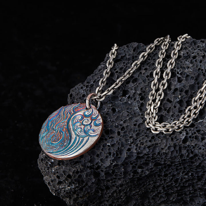 Collar con colgante de equilibrio de agua y fuego Yin Yang de plata de ley 990 con Buddha Stones - image 3