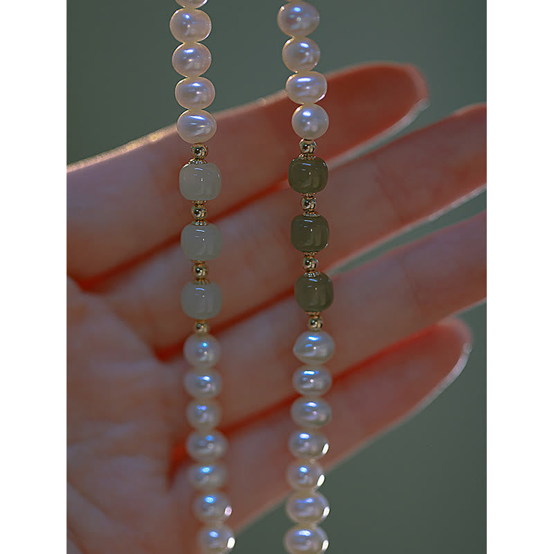 Pulsera de cadena de cuentas de sinceridad de jade blanco de jade cian hetiano de perlas naturales chapadas en oro de 14 quilates