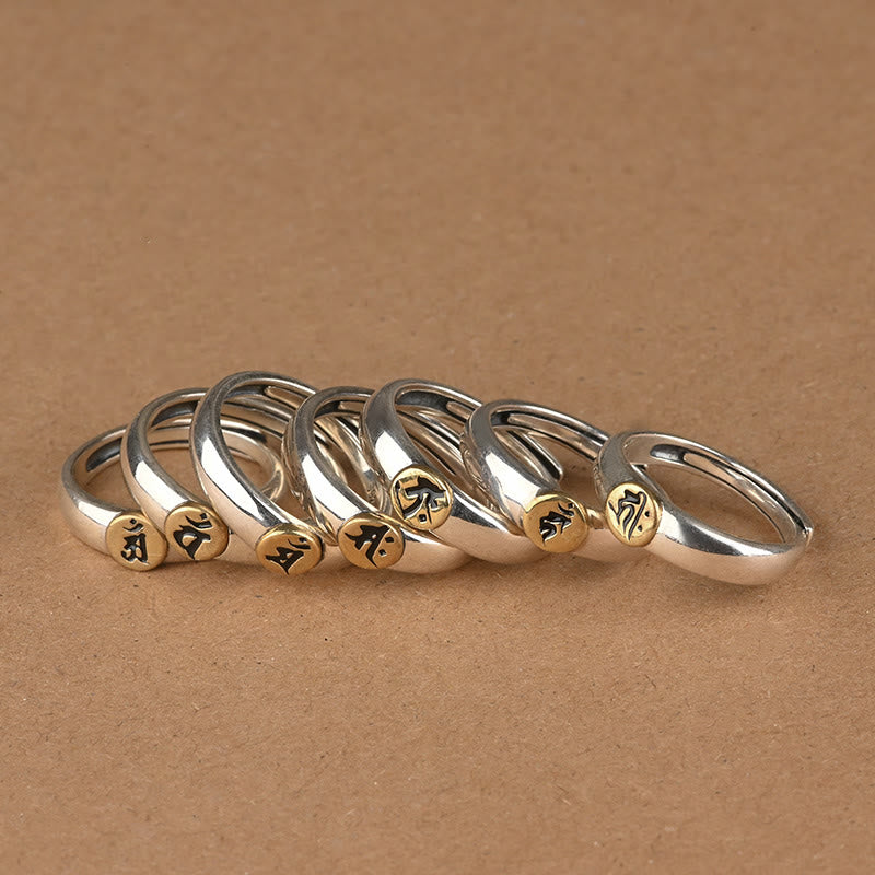Anillo de paz de Buda Natal con Buddha Stones de Buda tibetanas Om Mani Padme Hum talladas del zodíaco chino