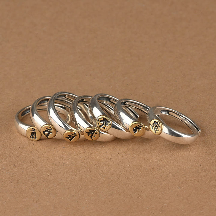 Anillo de paz de Buda Natal con Buddha Stones de Buda tibetanas Om Mani Padme Hum talladas del zodíaco chino