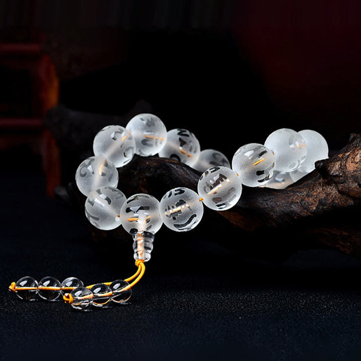 Pulsera de meditación Om Mani Padme Hum de ónix negro y cristal blanco del Tíbet con Buddha Stones