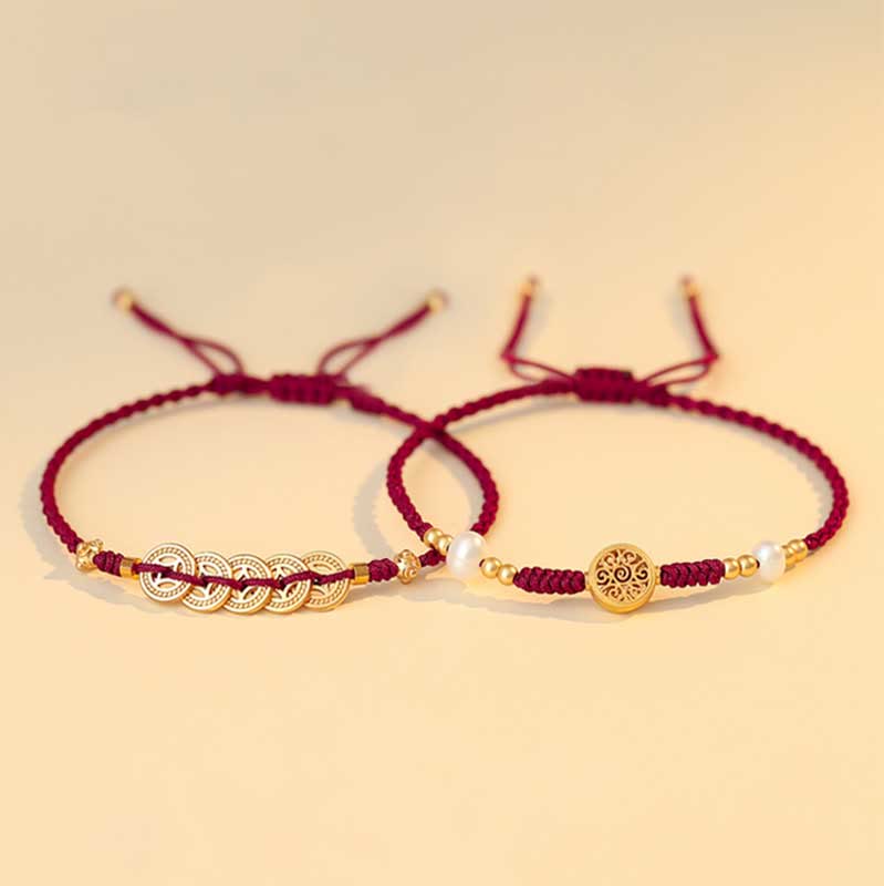 Pulsera trenzada de fuerza de la suerte del árbol de la fortuna de la moneda de cobre de las Buddha Stones