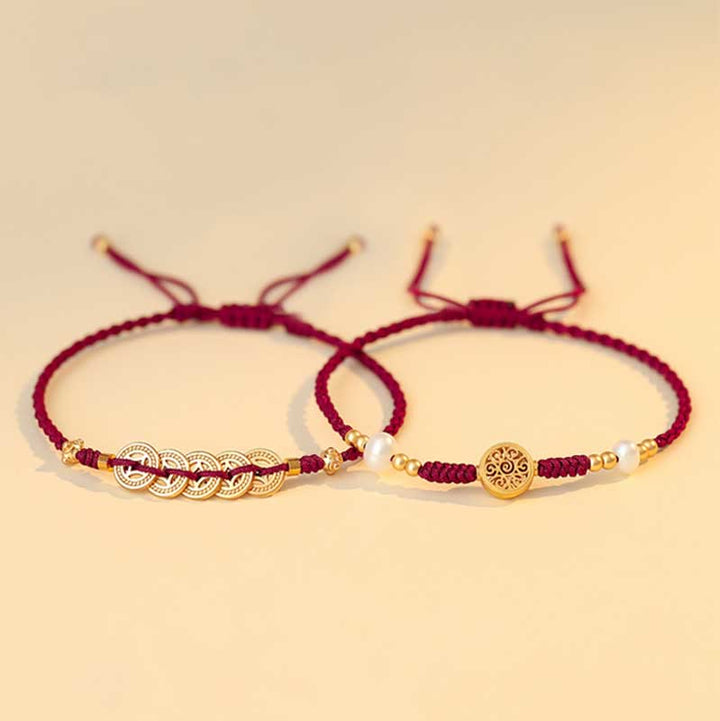 Pulsera trenzada de fuerza de la suerte del árbol de la fortuna de la moneda de cobre de las Buddha Stones