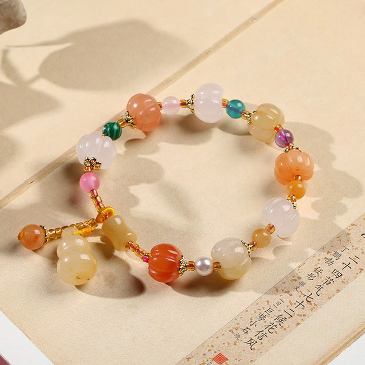 Pulsera de abalorios de riqueza con cuentas de calabaza Pixiu, cristales de Jade de seda dorada Natural