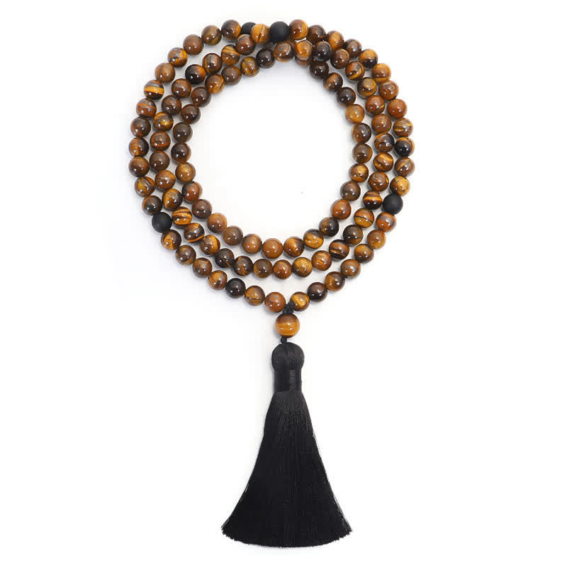 Pulsera de borlas con protección de ojo de tigre Mala de 108 Buddha Stones