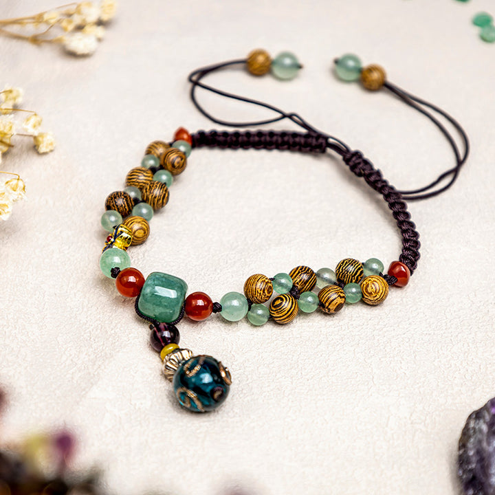 Tobillera Protección Equilibrio Aventurina Verde Madera Wenge Buddha Stones