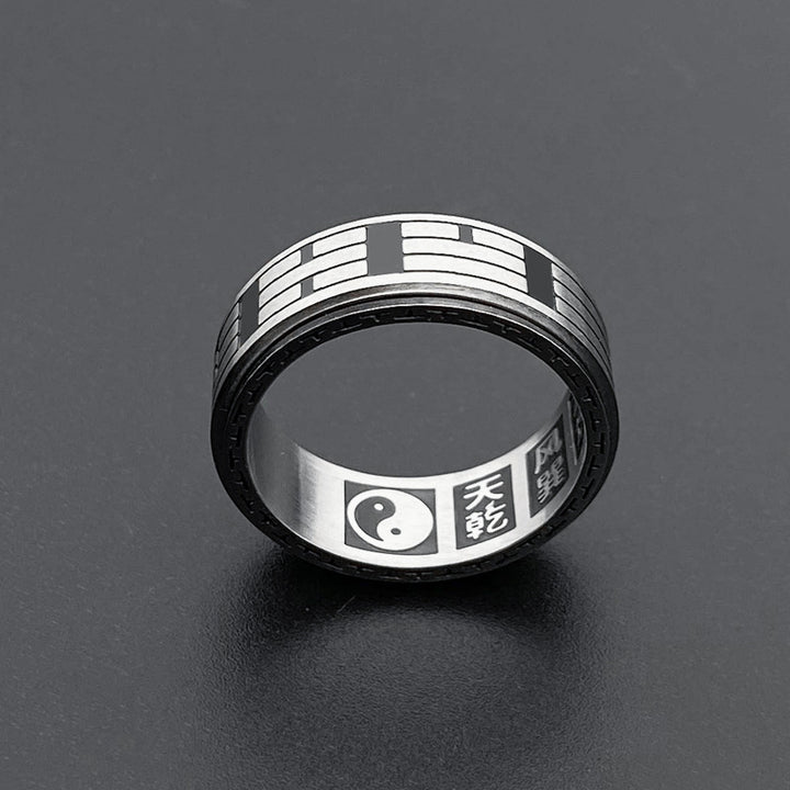 Anillo giratorio de equilibrio de acero titanio Bagua Yin Yang con Buddha Stones