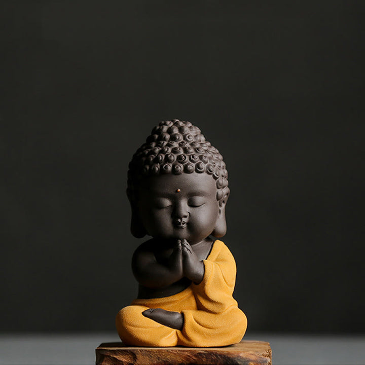 Buddha Stones Pequeño Buda Serenidad Arcilla Púrpura Decoración de Escritorio para el Hogar