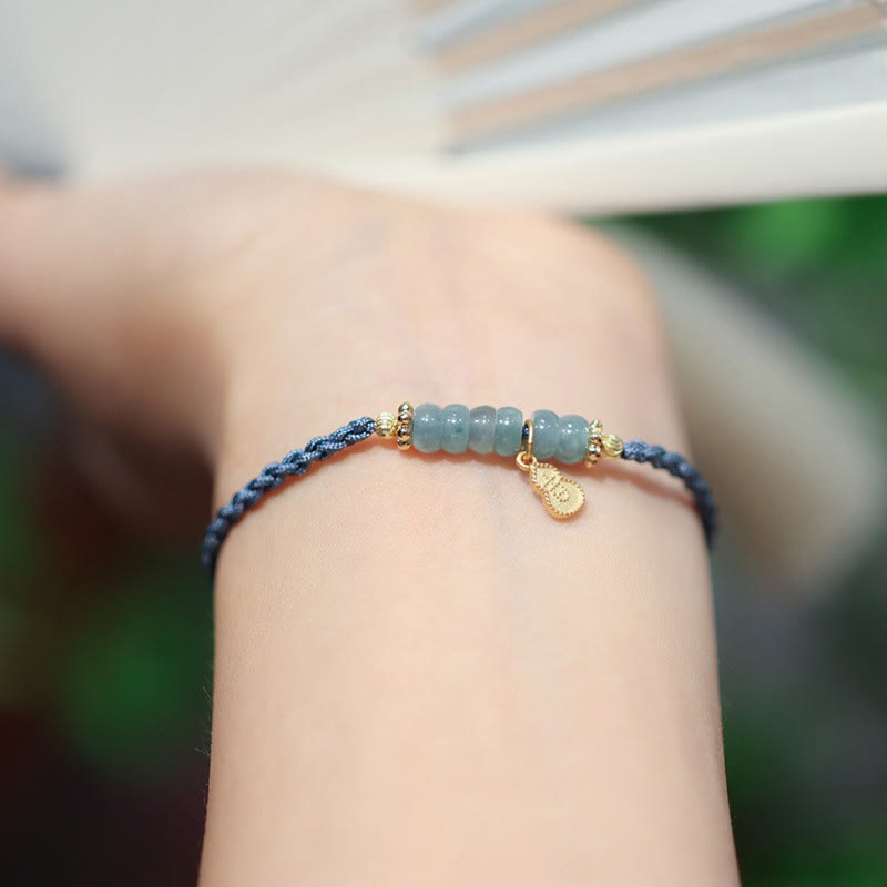 Pulsera trenzada de la suerte con carácter Fu de Cuarzo rutilado con calabaza de jade natural de plata de ley 925