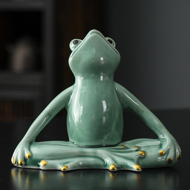 Decoración de estatua de rana Zen de cerámica meditando