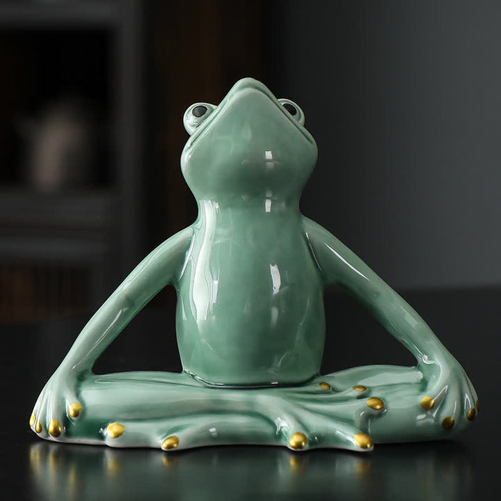 Decoración de estatua de rana Zen de cerámica meditando