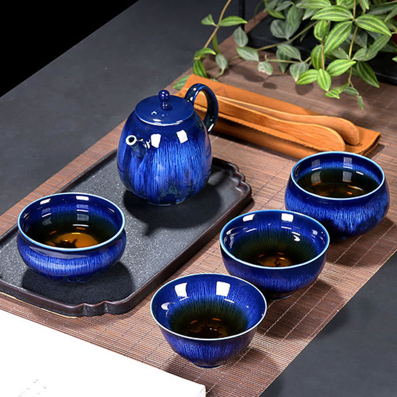 Taza de té de cerámica con cambio de horno de esmalte Jianzhan chino , Buddha Stones, taza de té Tenmoku Kung Fu