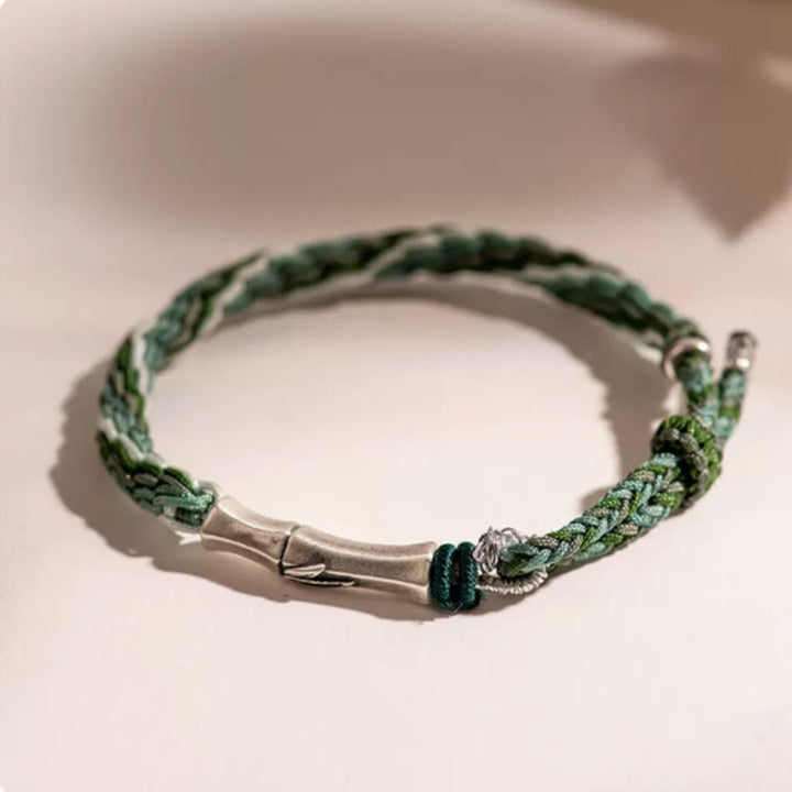 Pulsera de hilo de protección de la suerte con nudo de reencarnación de bambú de plata de ley 925