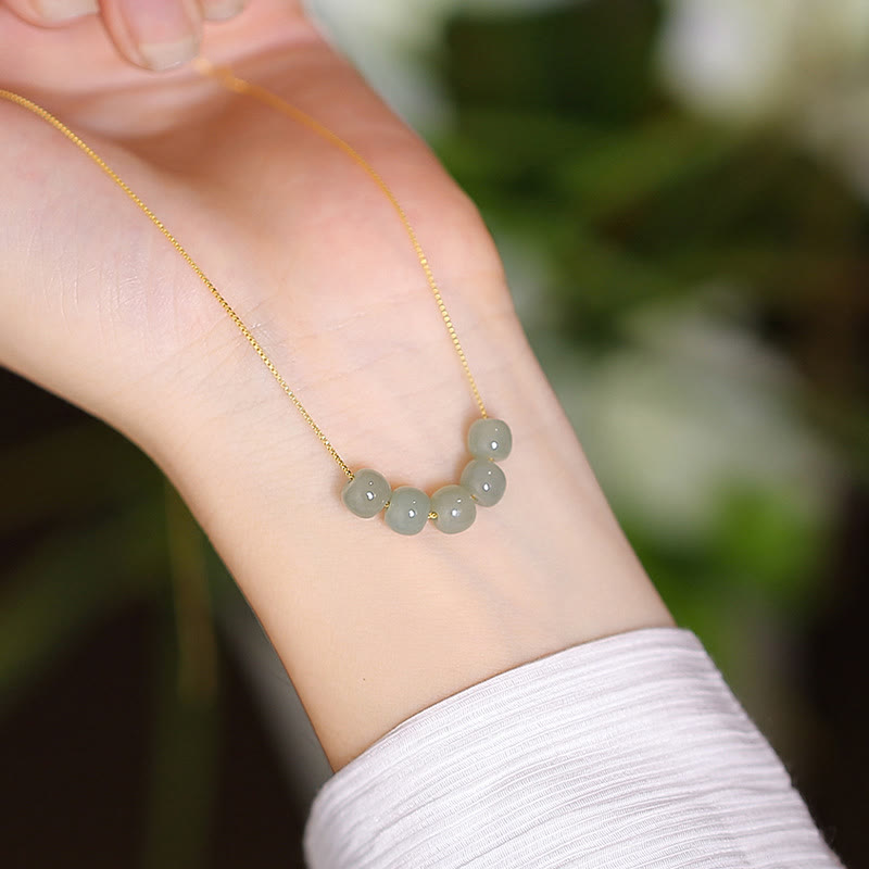 Collar con colgante de mariposa de Buda sonriente de la suerte, Jade cian Natural de Plata de Ley 925 - Cinco cuentas de jade hetiano - image 9