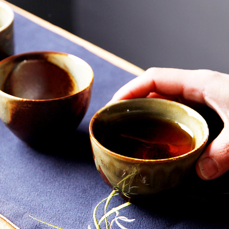 Buddha Stones Vintage marrón Beige horno cambio taza de té de cerámica Kung Fu taza de té tazón