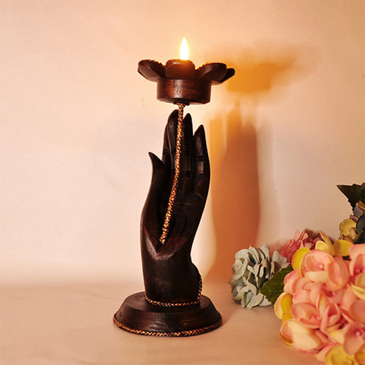 Candelabro de madera con diseño de mano de Buddha Stones , decoración para el hogar