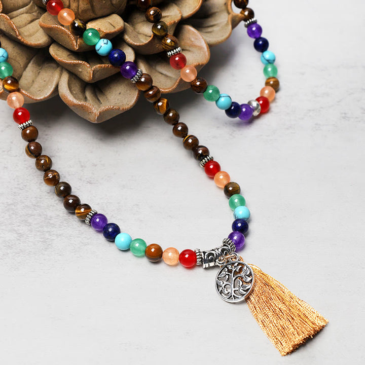 Buddha Stones de cristal curativo Mala cuentas de oración 108 meditación curación pulsera multicapa collar