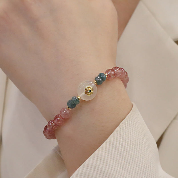 Pulsera curativa de jade y calcedonia de cuarzo fresa natural con Buddha Stones