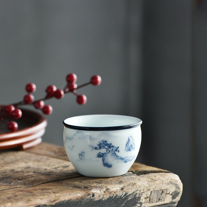 Buddha Stones Koi Flor de Loto Hoja Montañas Árbol Taza de Té de Cerámica Taza de Té Kung Fu 130ml