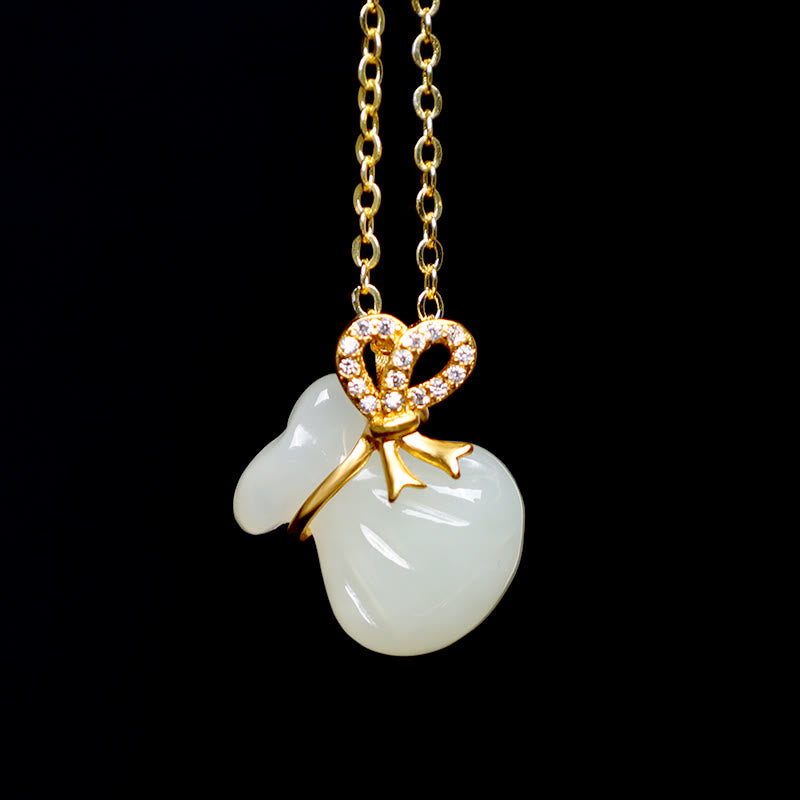 Collar con colgante de bolsa de dinero de la suerte, jade blanco hetiano natural, Buddha Stones