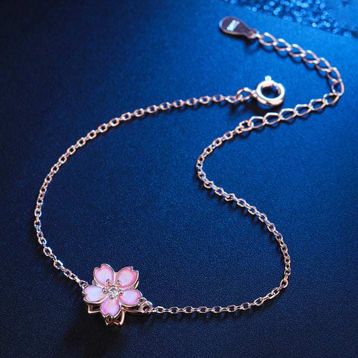 Pulsera con cadena de bendición de flor de cerezo de plata de ley 925 con Buddha Stones , anillo giratorio