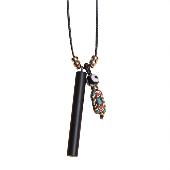 Colgante de collar de paz y calma con cuentas Dzi de madera de ébano tibetano