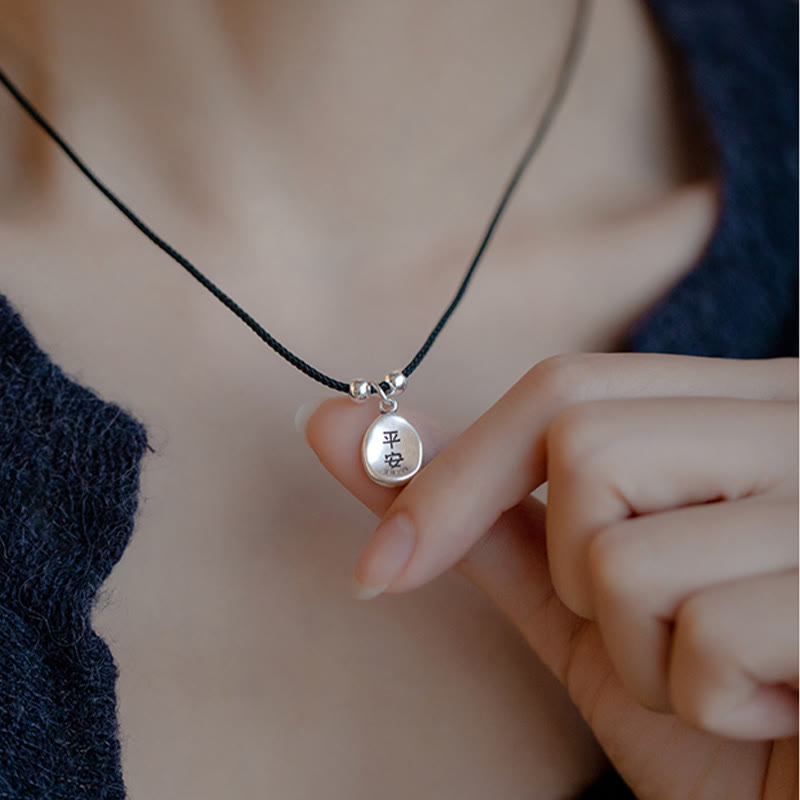 Buddha Stones de plata de ley 999, colgante de collar de cadena de plata de ley 925 con carácter de paz y alegría Fu, suerte y fortuna
