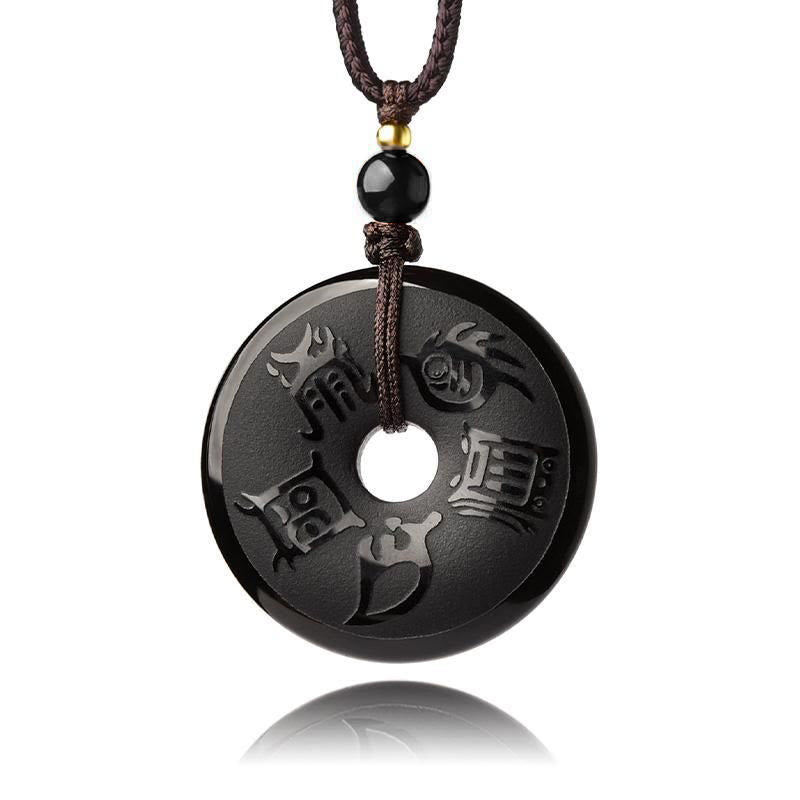 Buddha Stones Obsidiana Negra Taoísmo Cinco Montañas Sagradas Talladas Fuerza Paz Hebilla Collar Colgante Llavero Teléfono Colgante Decoración