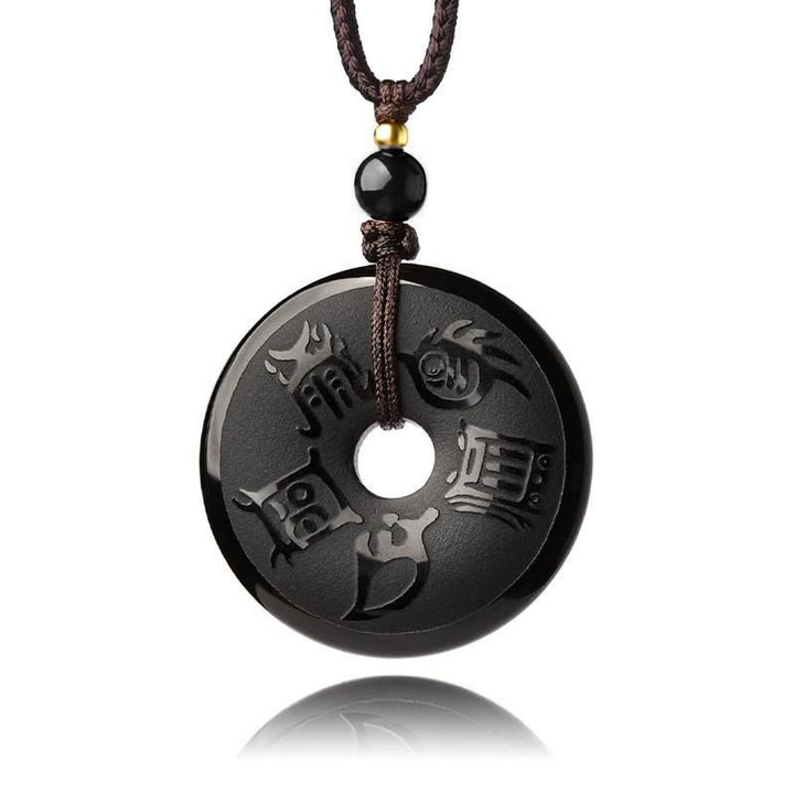 Buddha Stones Obsidiana Negra Taoísmo Cinco Montañas Sagradas Talladas Fuerza Paz Hebilla Collar Colgante Llavero Teléfono Colgante Decoración