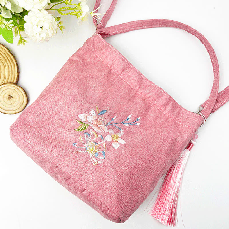 Buddha Stones, glicina, ciruela, loto, flor de cerezo, algodón, lino, lona, bolso cruzado, bolso de hombro