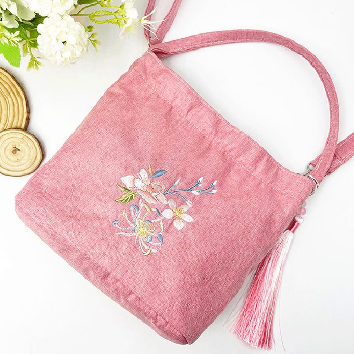 Buddha Stones, glicina, ciruela, loto, flor de cerezo, algodón, lino, lona, bolso cruzado, bolso de hombro