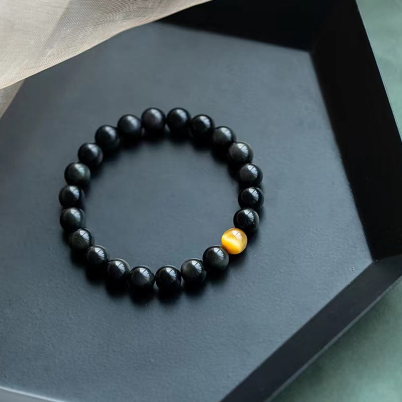 Pulsera de amor positivo con ojo de tigre y obsidiana arcoíris natural con Buddha Stones