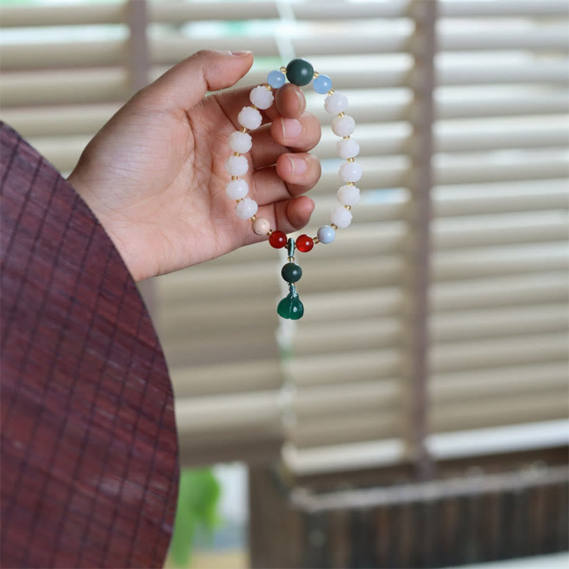 Pulsera de armonía de paz tallada con cuentas de loto y semillas de Bodhi de Buddha Stones