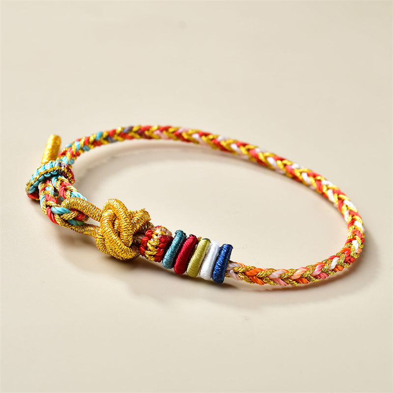 Pulsera de cuerda trenzada curativa de oro colorido hecha a mano con Buddha Stones