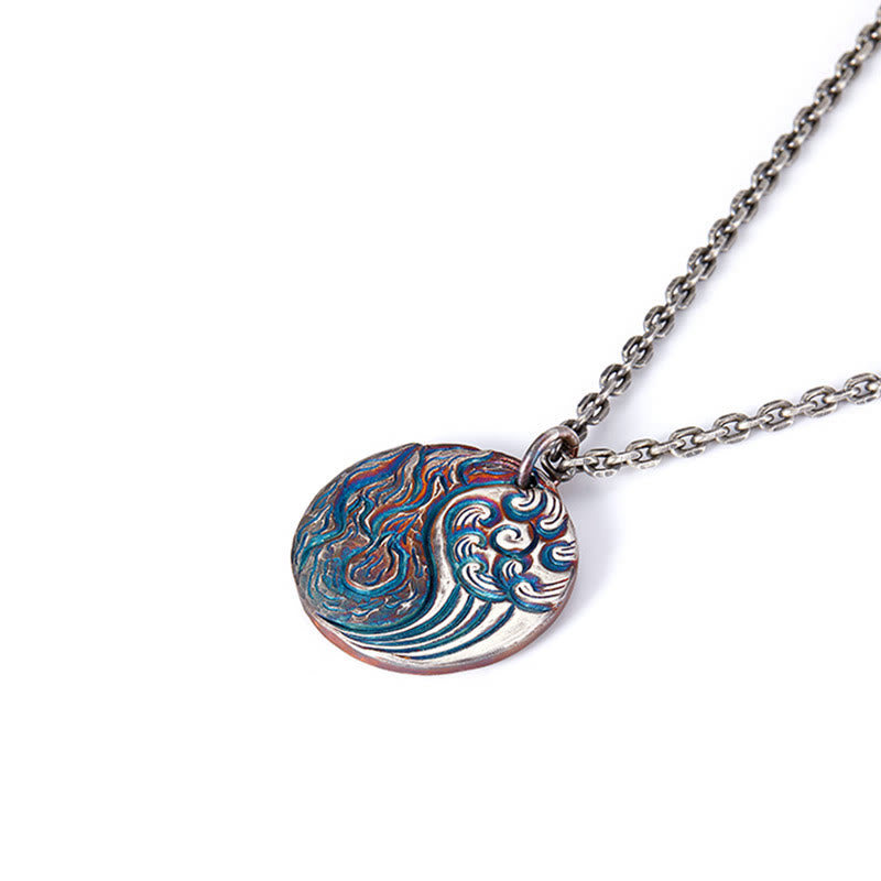 Collar con colgante de equilibrio de agua y fuego Yin Yang de plata de ley 990 con Buddha Stones - image 7