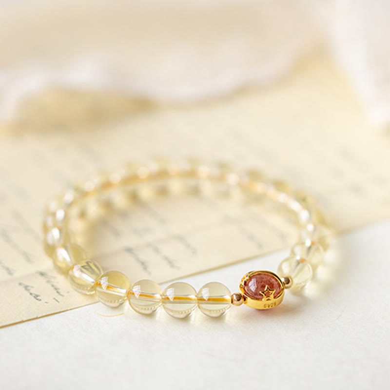 Pulsera de protección de estrella de cuarzo fresa de cuarzo rutilado dorado con Buddha Stones