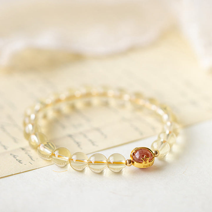 Pulsera de protección de estrella de cuarzo fresa de cuarzo rutilado dorado con Buddha Stones