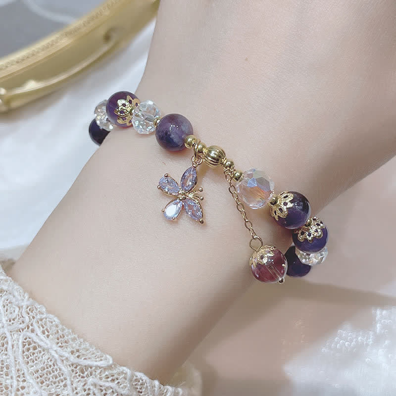 Pulsera con dije de mariposa espiritual de cristal de amatista natural con Buddha Stones