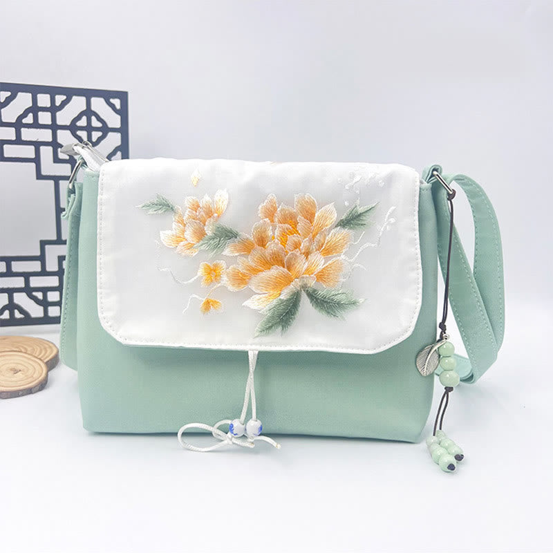 Buddha Stones Camelia bordada Epiphyllum Gardenia Sakura Flores Bolso bandolera Bolso de hombro Bolso para teléfono móvil